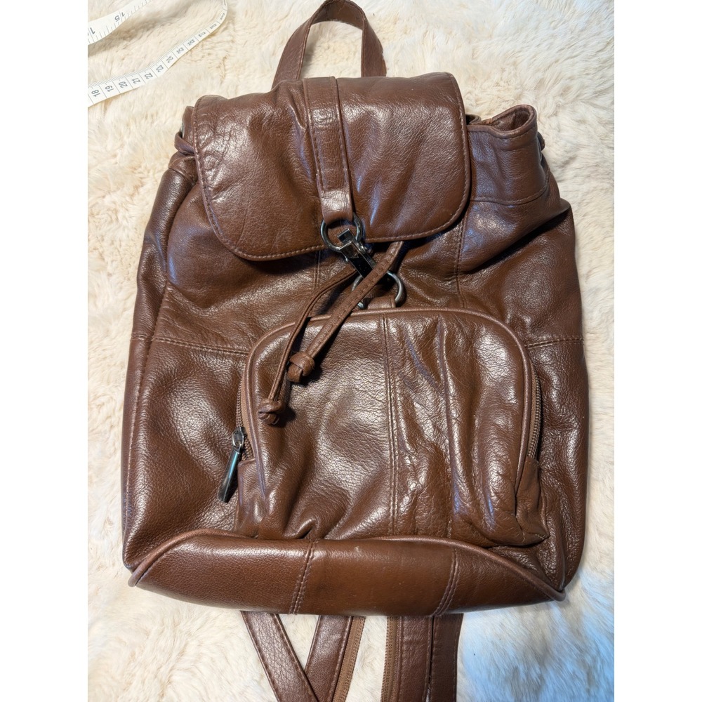 Academic Brown Leather Backpack Y2K 90s Vintage Sling Bag